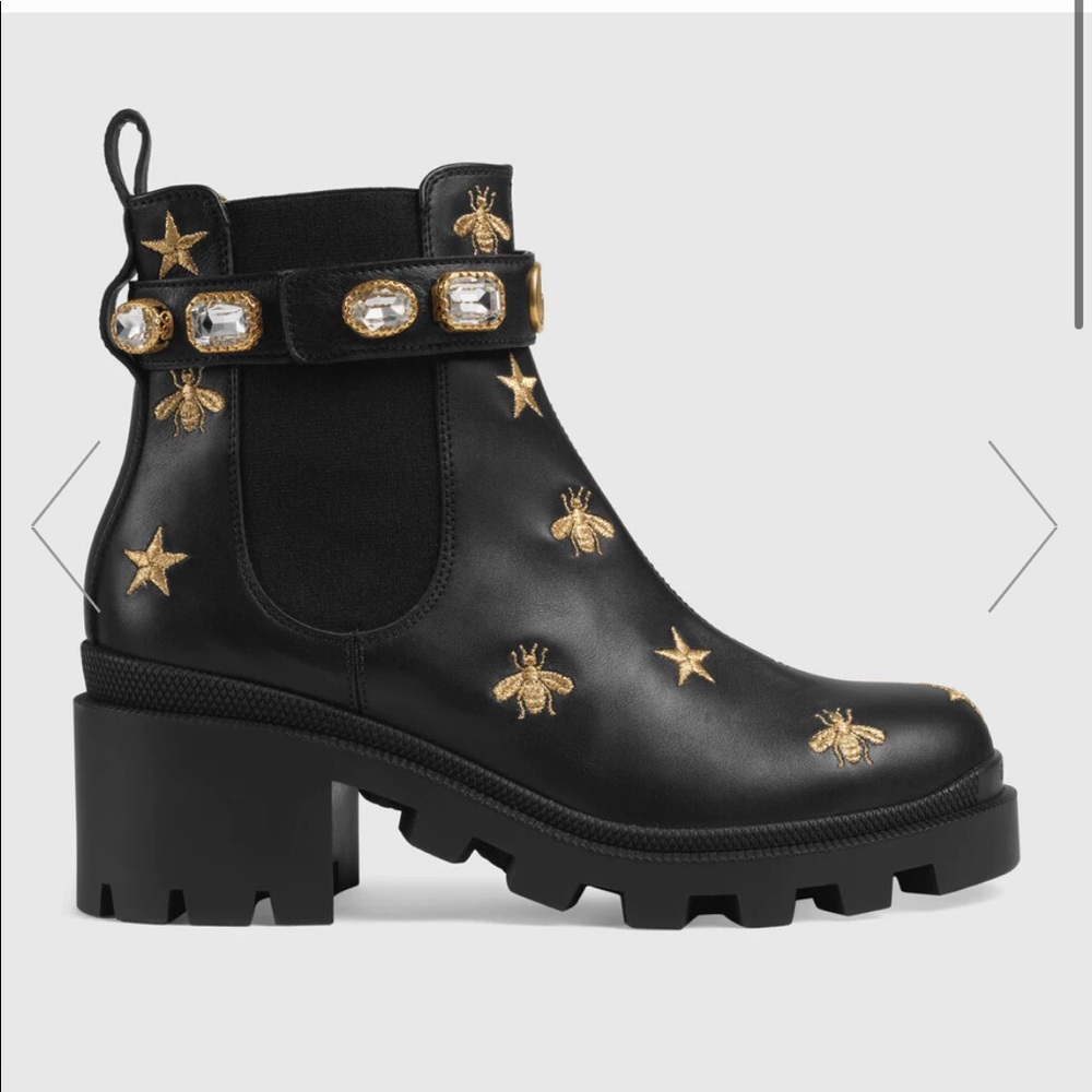 100% AUTHENTIC embroidered leather ankle gucci boots